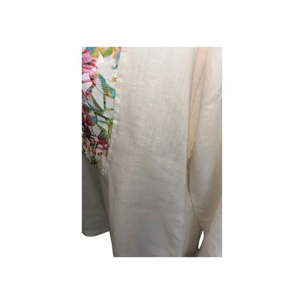 Boho Chic 100% Linen Floral Panel Tunic, Size S, Made in USA